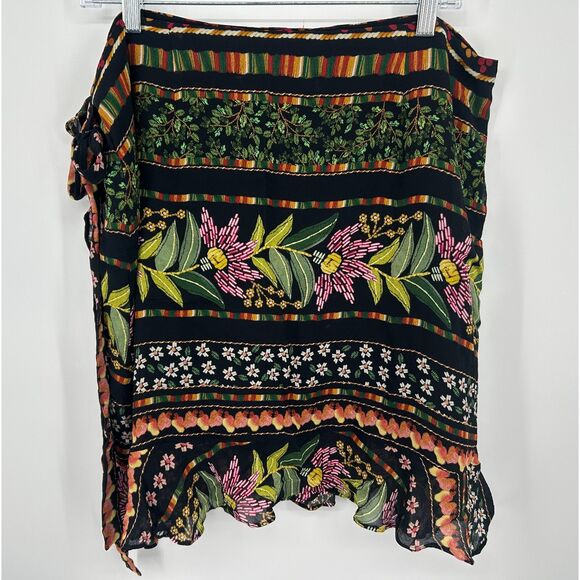 Anthropologie Farm Rio Arya Wrap Mini Skirt Black M/L - Picture 1 of 5
